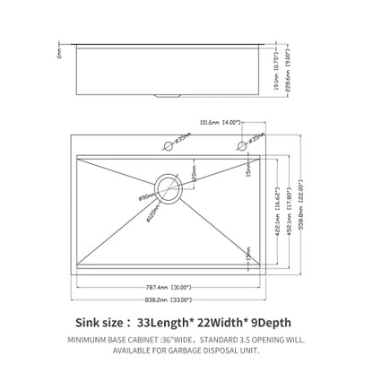 33 Drop In Kitchen Sink - 33 x 22 x 9 Stainless Steel Drop In Sink Ledge Workstation 16 Gauge Topmount Kitchen Sink Single Bowl