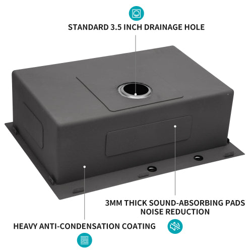 30 x 22 x 10 inch Kitchen Sink Drop In Gunmetal Black 16 Gauge Stainless Steel 30" Single Bowl Topmount Kitchen Sink Basin