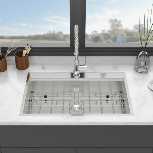 33 Drop In Kitchen Sink - 33 x 22 x 9 Stainless Steel Drop In Sink Ledge Workstation 16 Gauge Topmount Kitchen Sink Single Bowl