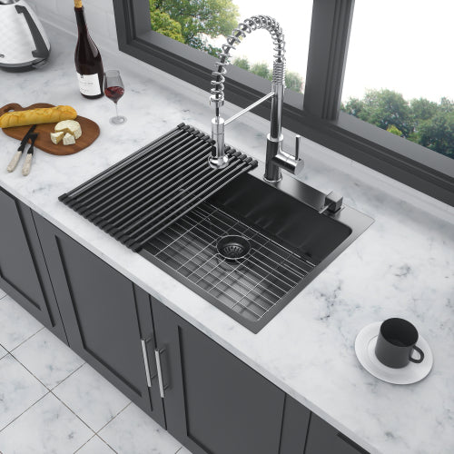 30 x 22 x 10 inch Kitchen Sink Drop In Gunmetal Black 16 Gauge Stainless Steel 30" Single Bowl Topmount Kitchen Sink Basin