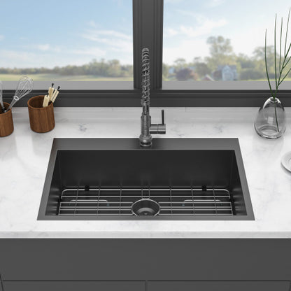 30 x 22 x 9 inch Drop In Kitchen Sink - Topmount Gunmetal Black Stainless Steel 16 Gauge Singe Bowl Kitchen Sink Basin