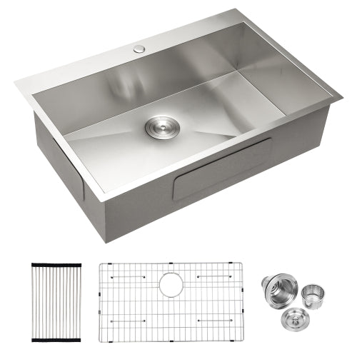 33 Inch Drop In Sink - 33 x 19 x 9 inch Kitchen Sink Drop in Topmount Single Bowl Sink 16 Gauge Stainless Steel Kitchen Sink Basin