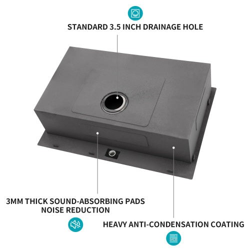 30 x 22 x 9 inch Drop In Kitchen Sink - Topmount Gunmetal Black Stainless Steel 16 Gauge Singe Bowl Kitchen Sink Basin