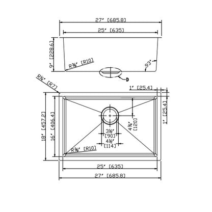 27" L X 18" W Undermount Kitchen Sink With Sink Grid