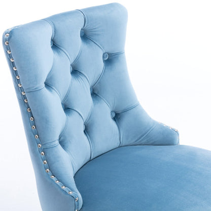 Contemporary Velvet Upholstered Barstools with Button Tufted Decoration and Wooden Legs, and Chrome Nailhead Trim, Leisure Style Bar Chairs,Bar stools, Set of 2 (Light Blue)