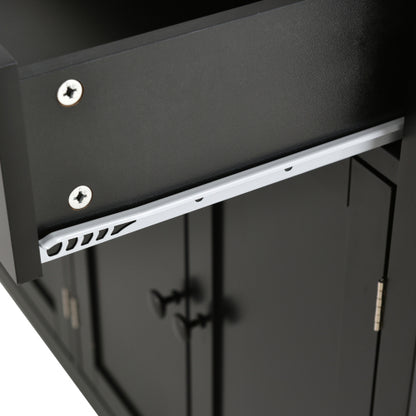 Black Solid Wood Top Kitchen Island Cart With Locking Wheels
