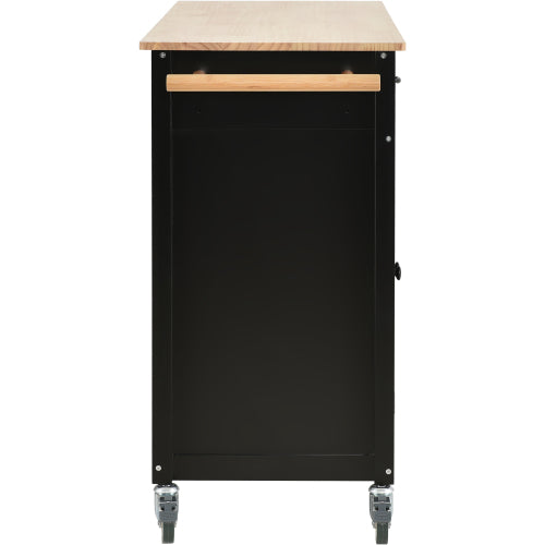 Black Solid Wood Top Kitchen Island Cart With Locking Wheels
