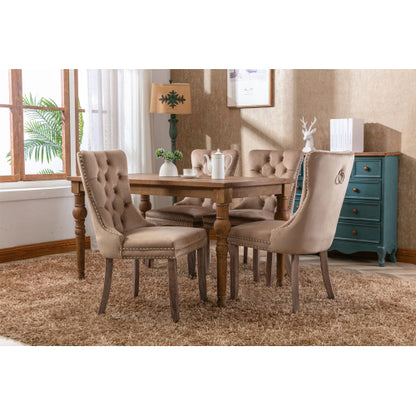 Modern, High-end Tufted Solid Wood Contemporary Velvet Upholstered Dining Chair with Wood Legs Nailhead Trim 2-Pcs Set, Khaki