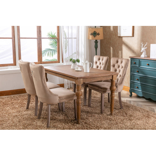 Modern, High-end Tufted Solid Wood Contemporary Velvet Upholstered Dining Chair with Wood Legs Nailhead Trim 2-Pcs Set, Khaki