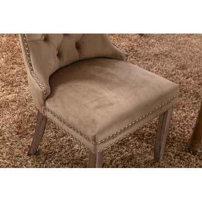 Modern, High-end Tufted Solid Wood Contemporary Velvet Upholstered Dining Chair with Wood Legs Nailhead Trim 2-Pcs Set, Khaki