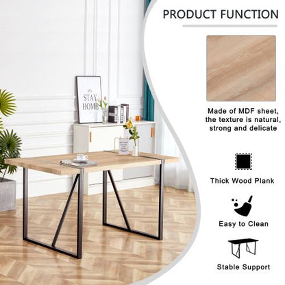 Rustic Industrial Dining Table with Thick Wood Top and Black Metal Legs