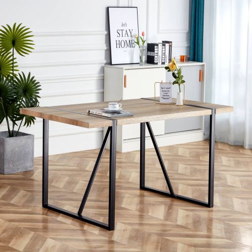 Rustic Industrial Dining Table with Thick Wood Top and Black Metal Legs