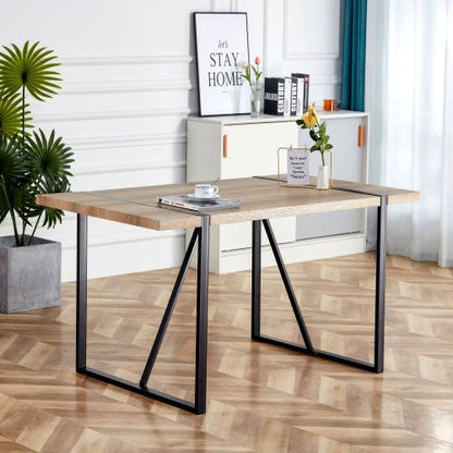 Rustic Industrial Dining Table with Thick Wood Top and Black Metal Legs