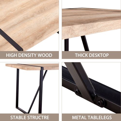 Rustic Industrial Dining Table with Thick Wood Top and Black Metal Legs