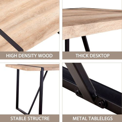 Rustic Industrial Dining Table with Thick Wood Top and Black Metal Legs