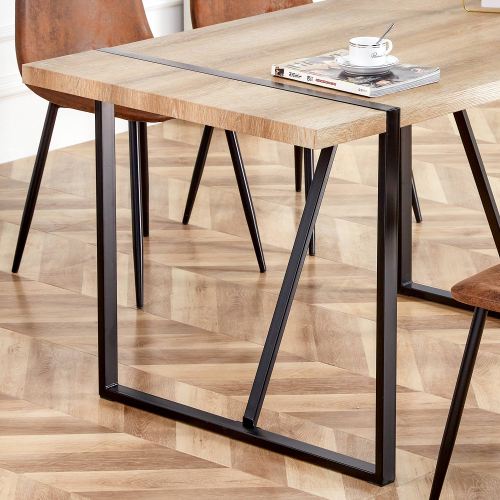 Rustic Industrial Dining Table with Thick Wood Top and Black Metal Legs