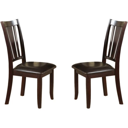 Dining Chairs Set of 2, Brown, Faux Leather Cushion, Rubberwood Frame