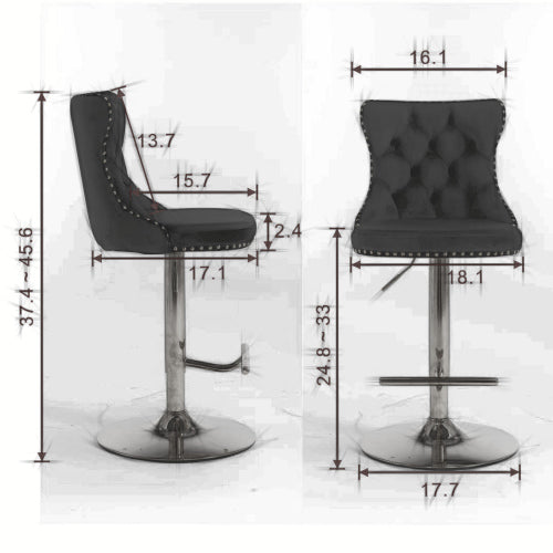 Swivel Velvet Barstools Adjusatble Seat Height from 25-33 Inch, Chrome base Bar Stools with Backs Comfortable Tufted for Home Pub and Kitchen Island,Set of 2,AS1712BL,Blue