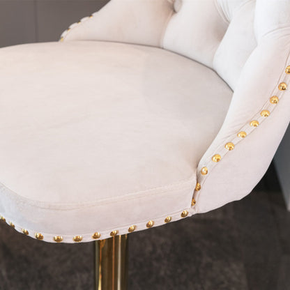 Furniture,Golden Swivel Velvet Barstools Adjusatble Seat Height from 25-33 Inch,Modern Upholstered Bar Stools with Backs Comfortable Tufted for Home Pub and Kitchen Island,Beige,Set of 2