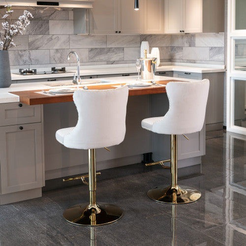 Furniture,Golden Swivel Velvet Barstools Adjusatble Seat Height from 25-33 Inch,Modern Upholstered Bar Stools with Backs Comfortable Tufted for Home Pub and Kitchen Island,Beige,Set of 2