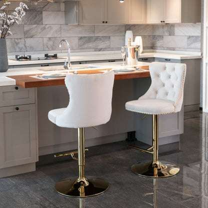 Furniture,Golden Swivel Velvet Barstools Adjusatble Seat Height from 25-33 Inch,Modern Upholstered Bar Stools with Backs Comfortable Tufted for Home Pub and Kitchen Island,Beige,Set of 2