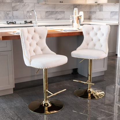 Furniture,Golden Swivel Velvet Barstools Adjusatble Seat Height from 25-33 Inch,Modern Upholstered Bar Stools with Backs Comfortable Tufted for Home Pub and Kitchen Island,Beige,Set of 2