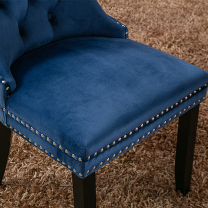 Modern, High-end Tufted Solid Wood Contemporary Velvet Upholstered Dining Chair with Wood Legs Nailhead Trim 2-Pcs Set,Blue