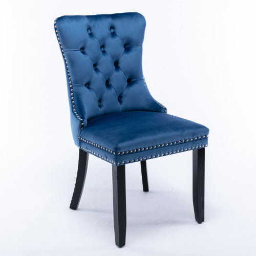Modern, High-end Tufted Solid Wood Contemporary Velvet Upholstered Dining Chair with Wood Legs Nailhead Trim 2-Pcs Set,Blue