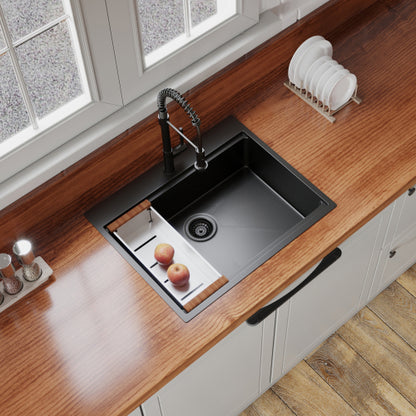 30" x 22" Black Drop In Kitchen Sink, 16 Gauge Stainless Steel Workstation Sink