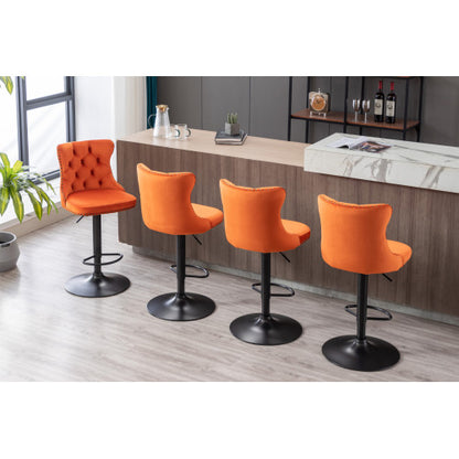 Furniture,Swivel Velvet Barstools Adjusatble Seat Height from 25-33 Inch,17.7inch base, Modern Upholstered Bar Stools with Backs Comfortable Tufted for Home Pub and Kitchen Island,Orange,Set of 2