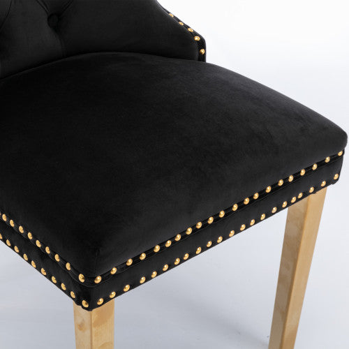 Single Black & Gold Tufted Velvet Dining Chair, Solid Wood Frame, Nailhead Trim, Chrome Plated Stainless Steel Legs
