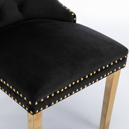 Single Black & Gold Tufted Velvet Dining Chair, Solid Wood Frame, Nailhead Trim, Chrome Plated Stainless Steel Legs