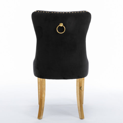 Single Black & Gold Tufted Velvet Dining Chair, Solid Wood Frame, Nailhead Trim, Chrome Plated Stainless Steel Legs