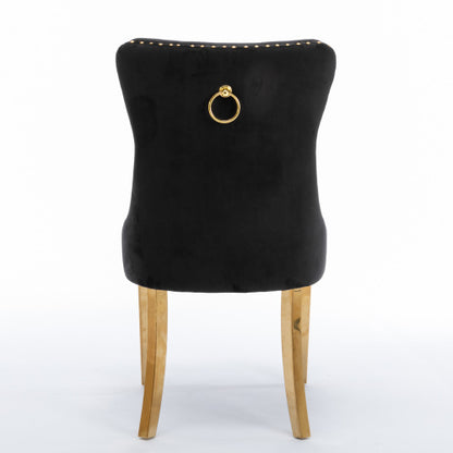 Single Black & Gold Tufted Velvet Dining Chair, Solid Wood Frame, Nailhead Trim, Chrome Plated Stainless Steel Legs