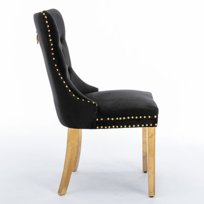 Single Black & Gold Tufted Velvet Dining Chair, Solid Wood Frame, Nailhead Trim, Chrome Plated Stainless Steel Legs