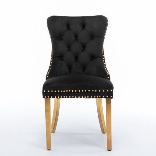 Single Black & Gold Tufted Velvet Dining Chair, Solid Wood Frame, Nailhead Trim, Chrome Plated Stainless Steel Legs