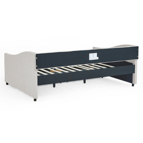 Beige Full-Size Tufted Daybed Sofa-Bed with 2 Storage Drawers Nailhead-Trim Waved Arms 80.5 inch *55.5 inch *27.5 inch