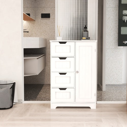White Multi-layer Floor Storage Cabinet With 4 Drawers And Single Closed Door