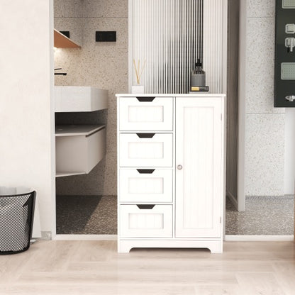 White Multi-layer Floor Storage Cabinet With 4 Drawers And Single Closed Door