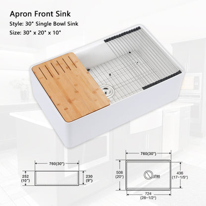 Fireclay 30" L X 20" W Workstation Farmhouse Kitchen Sink With Accessories