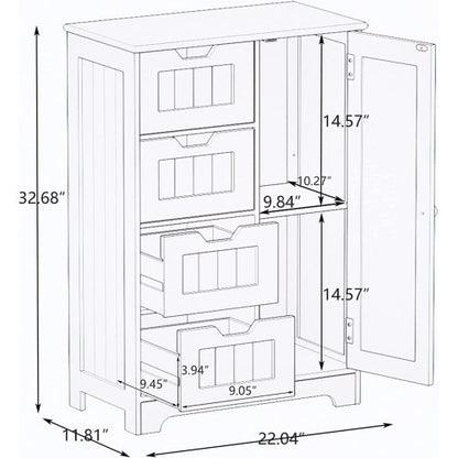 White Multi-layer Floor Storage Cabinet With 4 Drawers And Single Closed Door