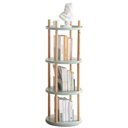 4 Tier 360° Rotating Beech Wood Storage Bookshelf Household Space-saving Display Rack