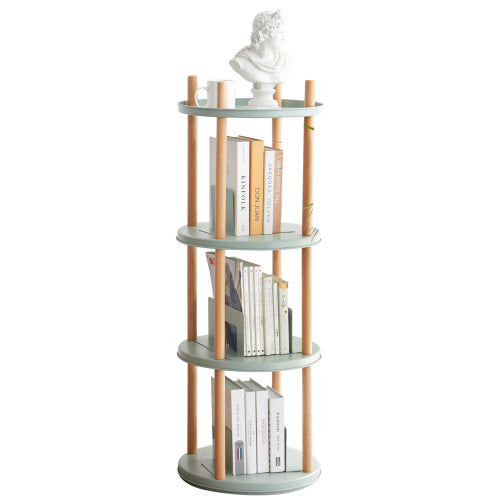 4 Tier 360° Rotating Beech Wood Storage Bookshelf Household Space-saving Display Rack