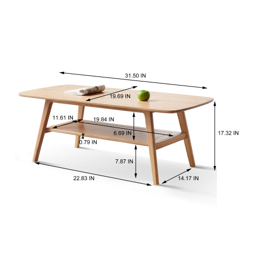 31.5inch  Solid Oak Two-Tier Coffee Table