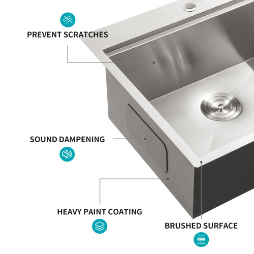 25 Inch Drop Kitchen Sink - 25 " x 22" x 10" Kitchen Sink Stainless Steel 16 Gauge Workstation Sink Drop-in Topmount Single Bowl Kitchen Sink