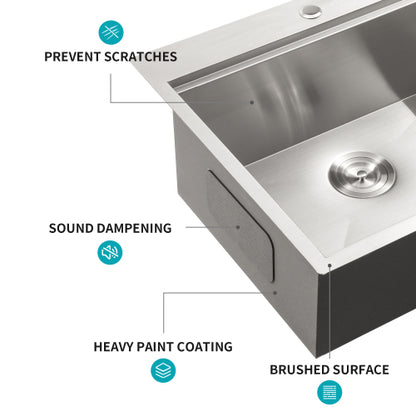 25 Inch Drop Kitchen Sink - 25 " x 22" x 10" Kitchen Sink Stainless Steel 16 Gauge Workstation Sink Drop-in Topmount Single Bowl Kitchen Sink