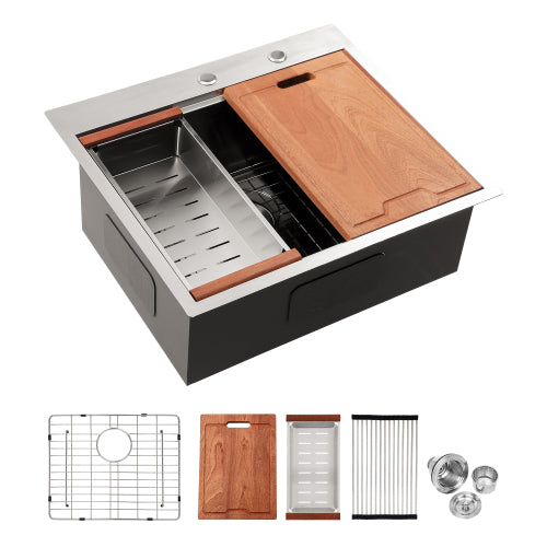 25 Inch Drop Kitchen Sink - 25 " x 22" x 10" Kitchen Sink Stainless Steel 16 Gauge Workstation Sink Drop-in Topmount Single Bowl Kitchen Sink