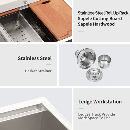 25 Inch Drop Kitchen Sink - 25 " x 22" x 10" Kitchen Sink Stainless Steel 16 Gauge Workstation Sink Drop-in Topmount Single Bowl Kitchen Sink