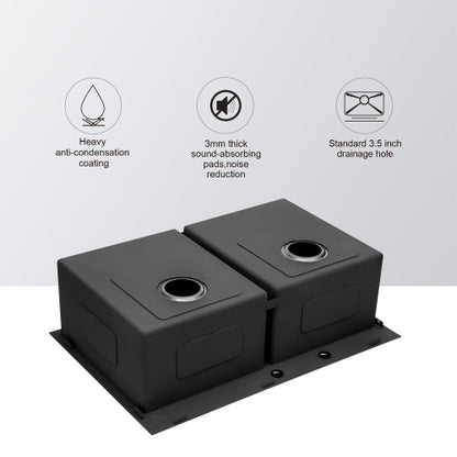 Double Bowl Drop in Sink- 33" x 22" x 10" Gunmetal Black Double Bowl Kitchen Sink 16 Gauge with Two 10" Deep Basin
