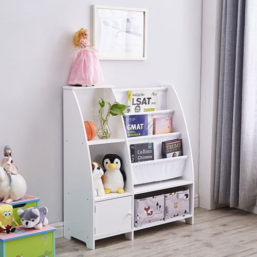 White Kids Funnel Style Bookcase Multi-purpose Magazine Storage Organizer